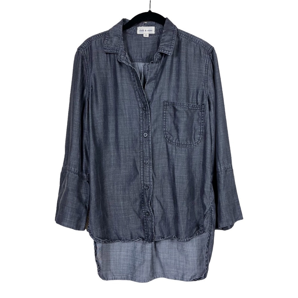 Anthropologie Cloth & Stone Gray One Pocket Button Down 3/4 Sleeve Shirt Size XS